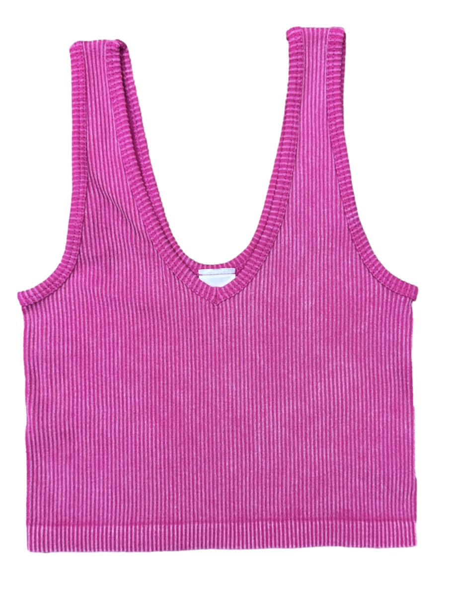 MINERAL WASH RIBBED SEAMLESS BRAMI - BARBIE PINK