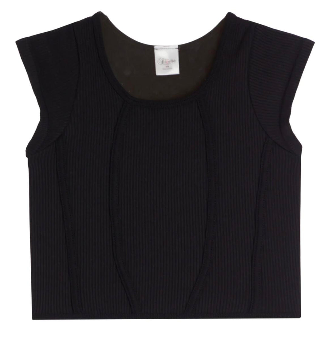 RIBBED CAP SLEEVE TOP | BLACK