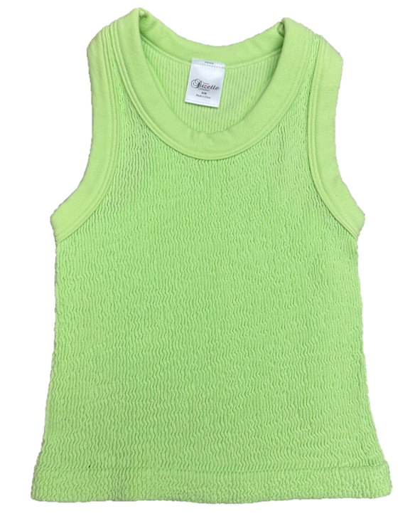 SMOCKING SLEEVELESS TANK | LIME GREEN