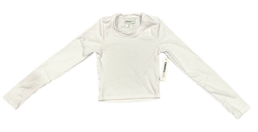 LILY LONG SLEEVE RIBBED CROP TOP | WHITE