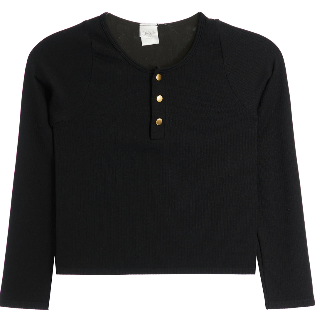 LS RIBBED HENLEY | BLACK