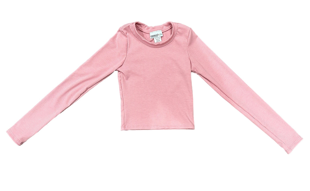 LILY LONG SLEEVE RIBBED CROP TOP | MAUVE