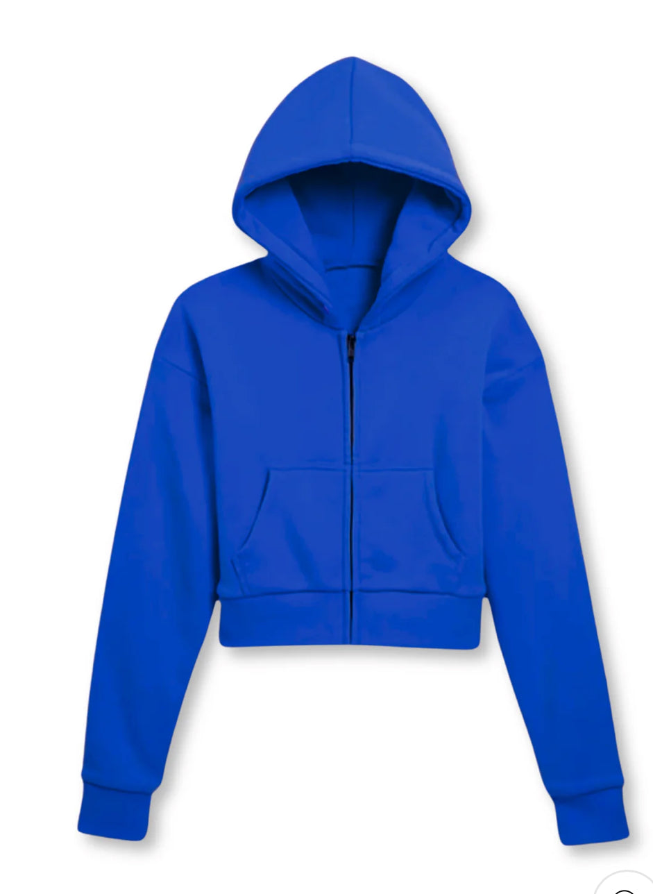 DYLAN CROPPED ZIP HOODIE | MYKONOS BLUE