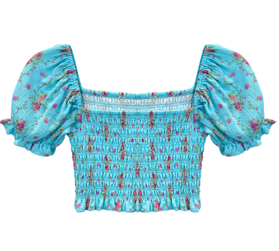MARLEE TOP | TURQ FLORAL STRIPE