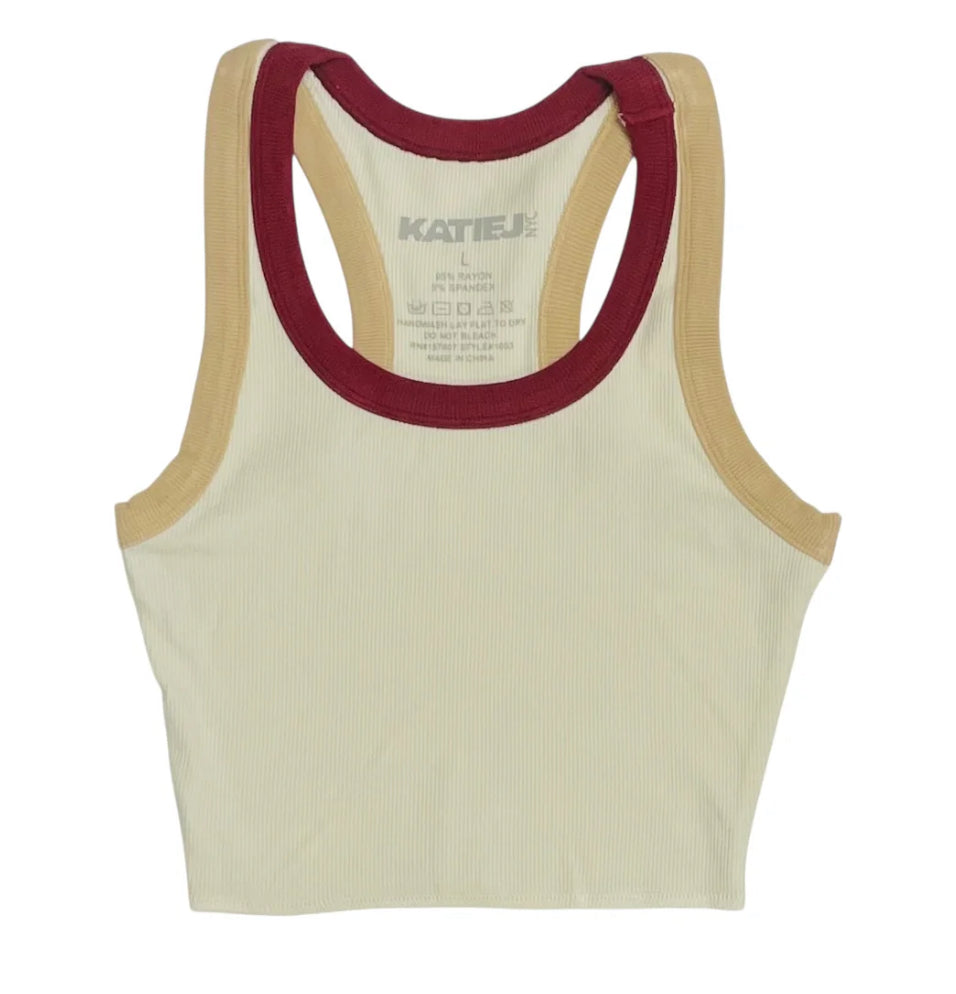 LIVI RIBBED TANK | ECRU MULTI-TRIM