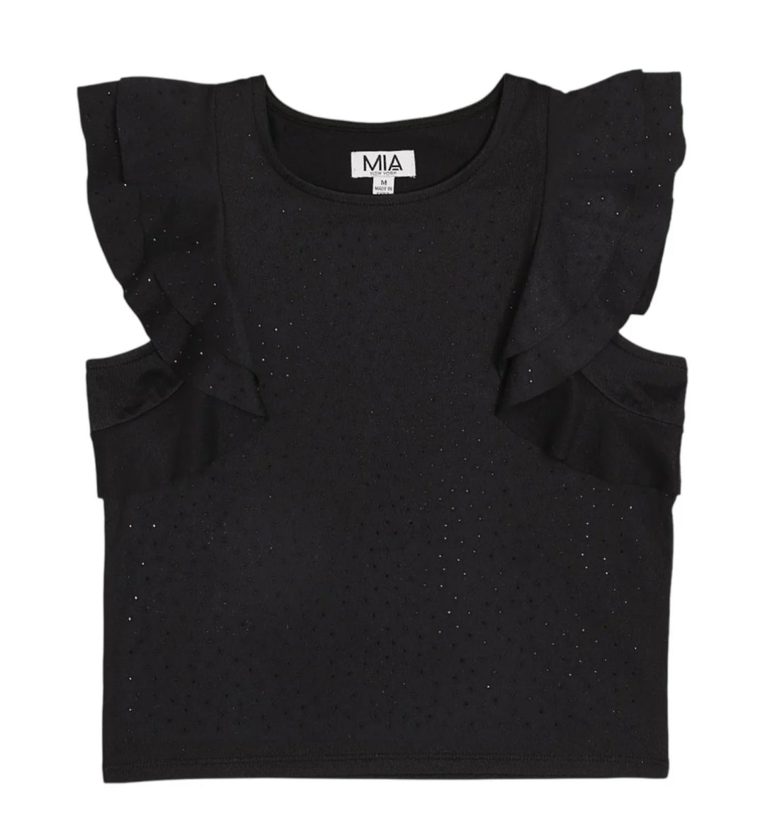 FLUTTER TOP | BLACK W/ STONES