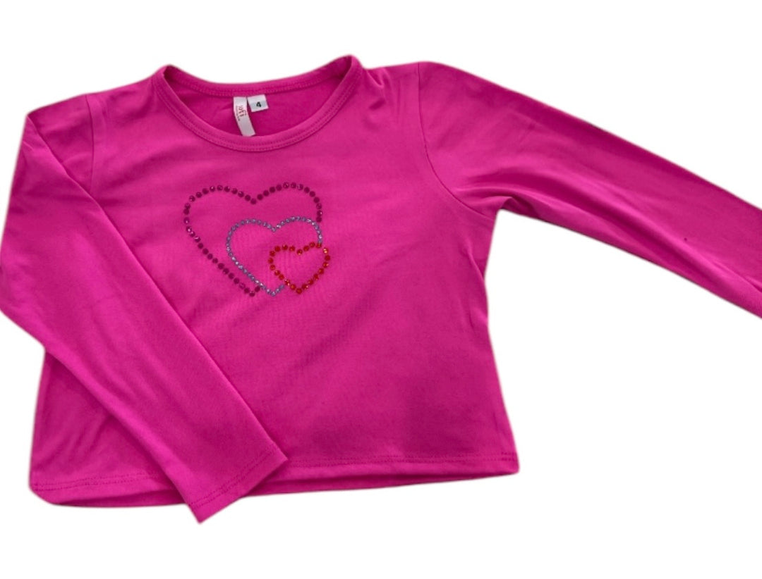 HEART APPLIQUE L/S CREW | HOT PINK