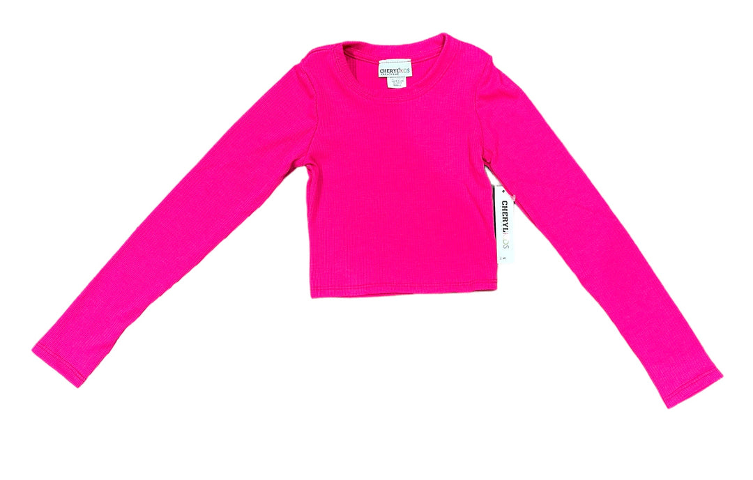 LILY LONG SLEEVE RIBBED CROP TOP | HOT PINK