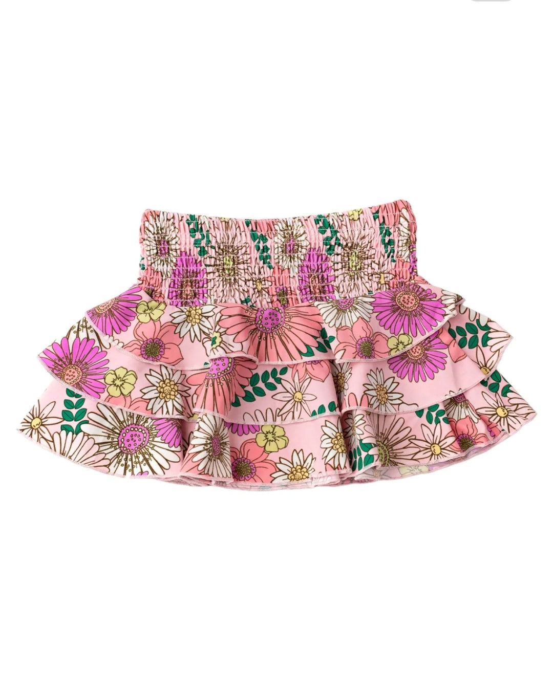 RETRO BLOSSOM SMOCKED RUFFLE SKIRT