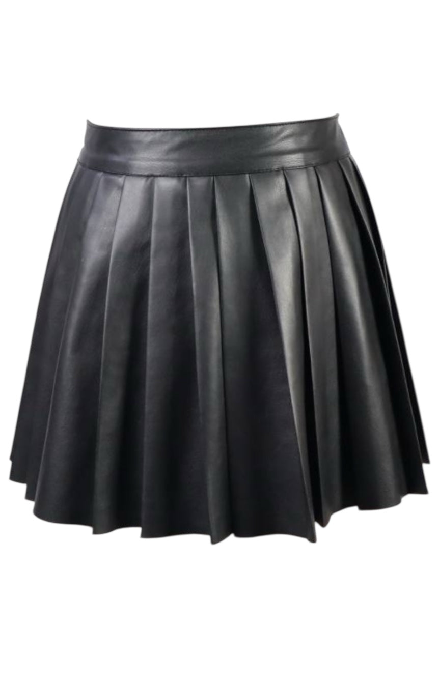 PLEATED PLEATHER SKIRT | BLACK