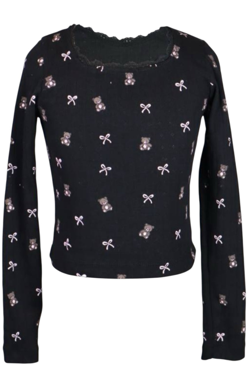 TEDDY L/S POINTELLE SHIRT | BLACK