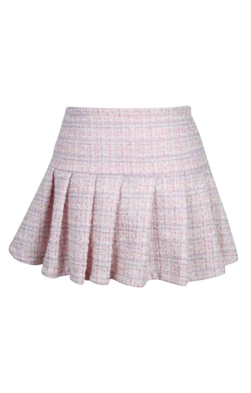 TWEED PLEATED SKIRT | PINK