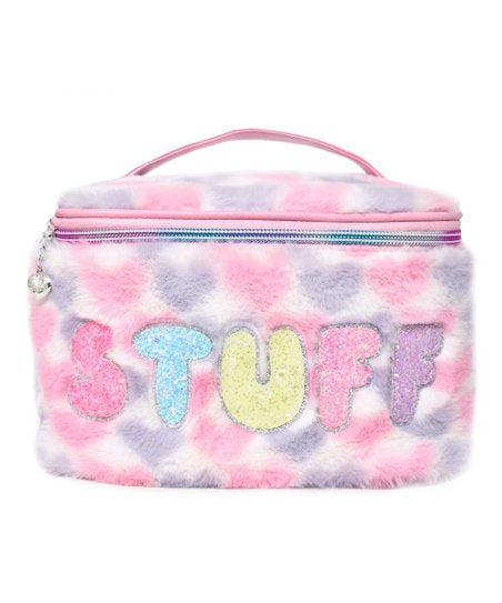 “STUFF” HEART PRINT FAUX FUR TRAIN CASE