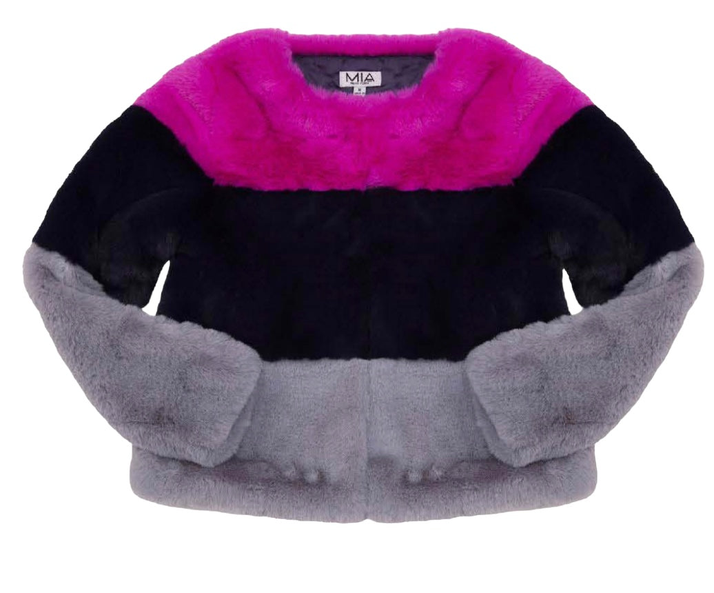 COLOR-BLOCK FAUX FUR JACKET
