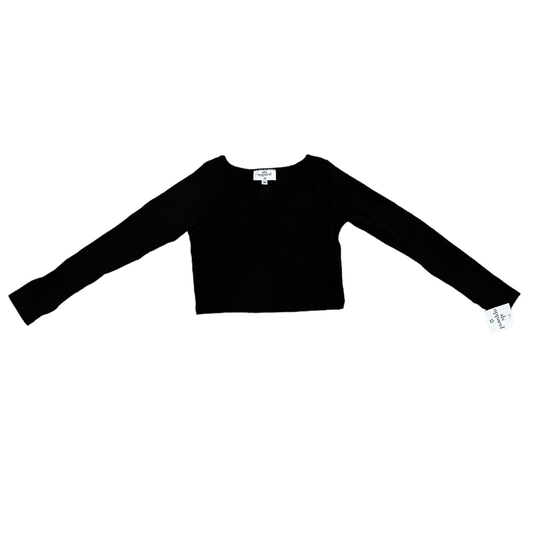 L/S RIBBED V-NECK TOP BLACK