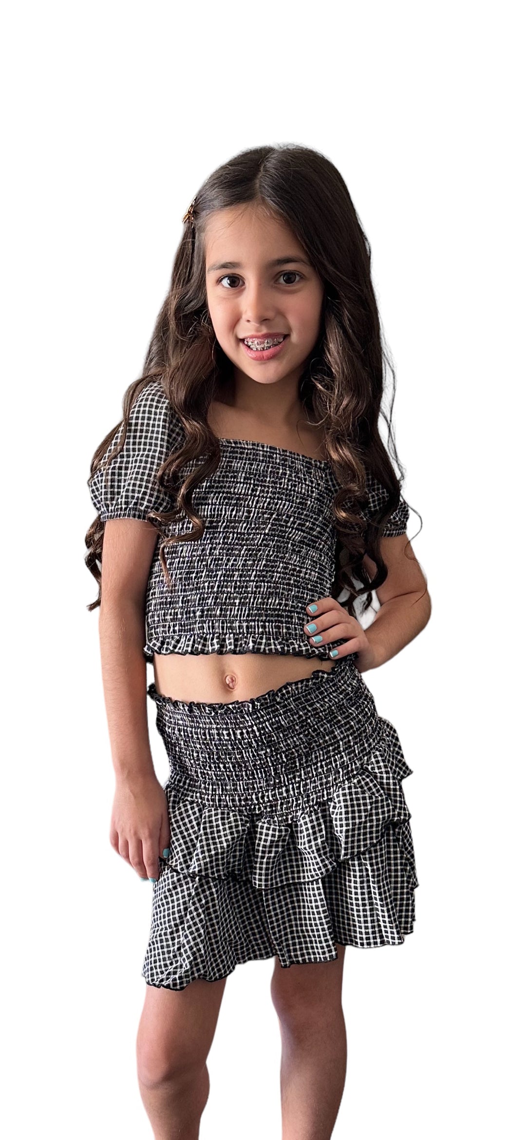 PLAID RUFFLE SET | BLACK