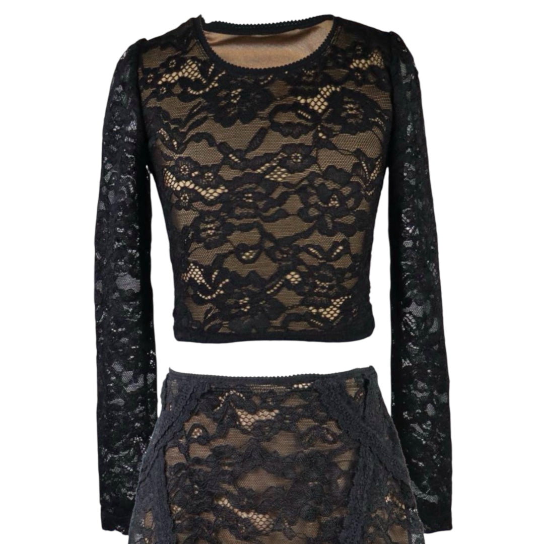 LACE L/S TOP | BLACK