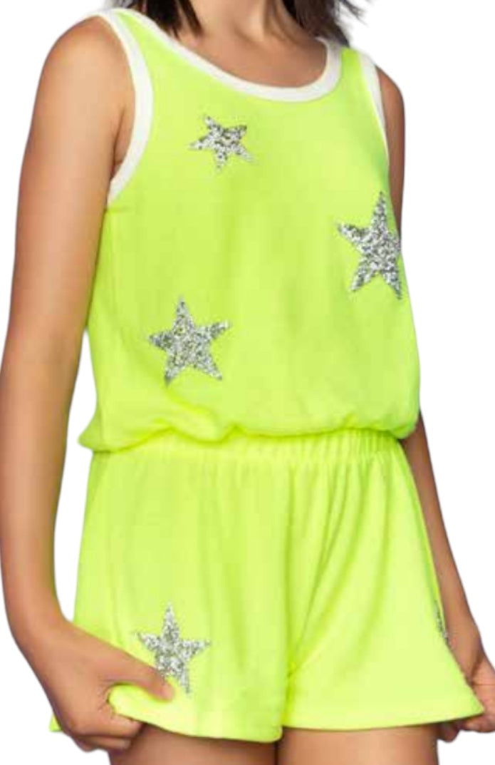 NEON YELLOW STARS ROMPER