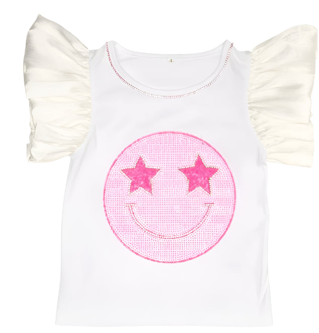 STARSTRUCK SEQUIN SMILEY RUFFLE TOP