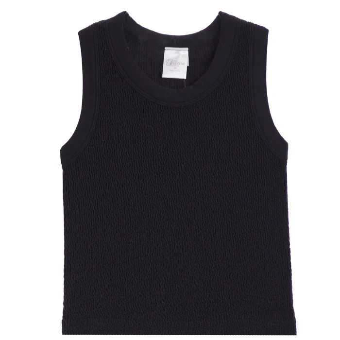 SMOCKING SLEEVELESS TANK | BLACK