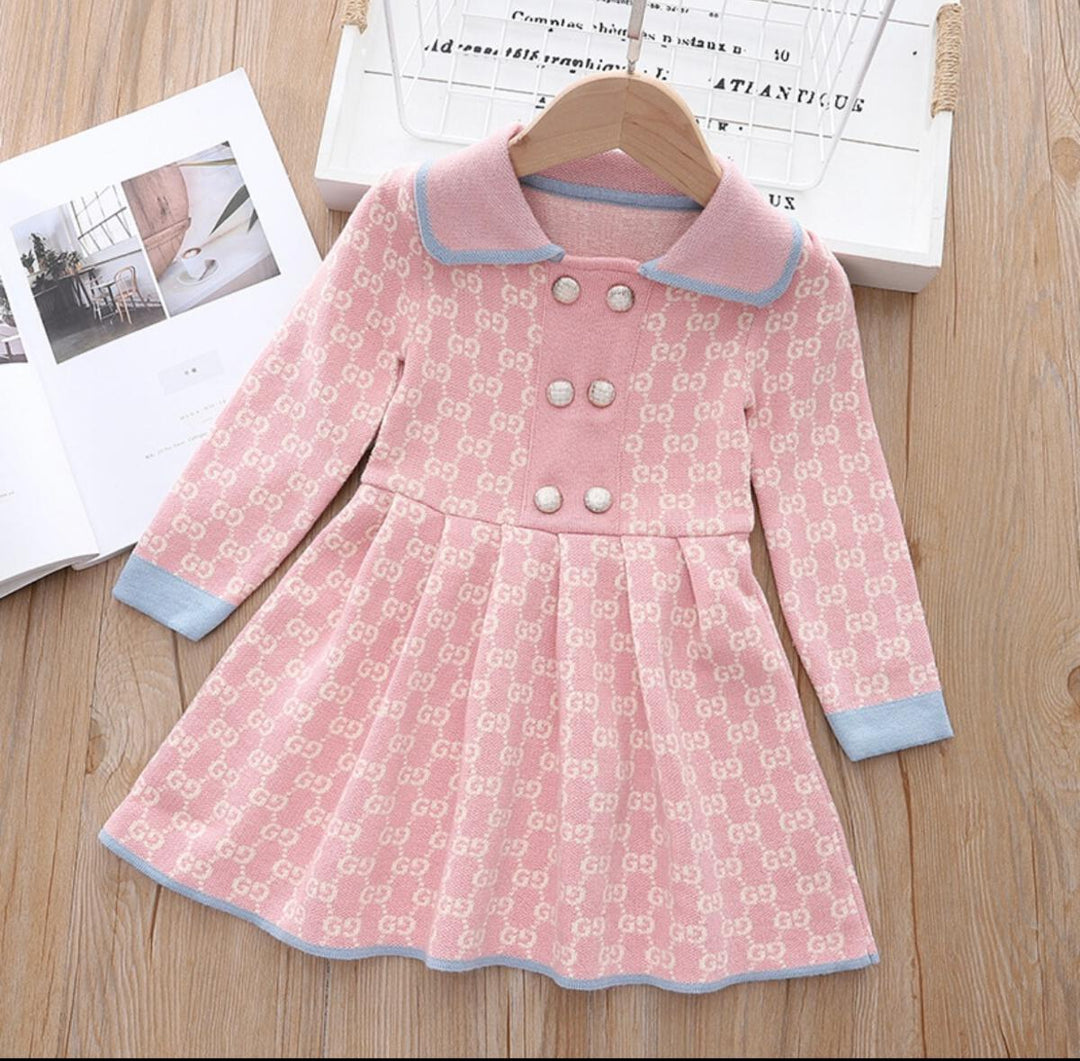 KNIT DIAMOND PATTERN DRESS | PINK