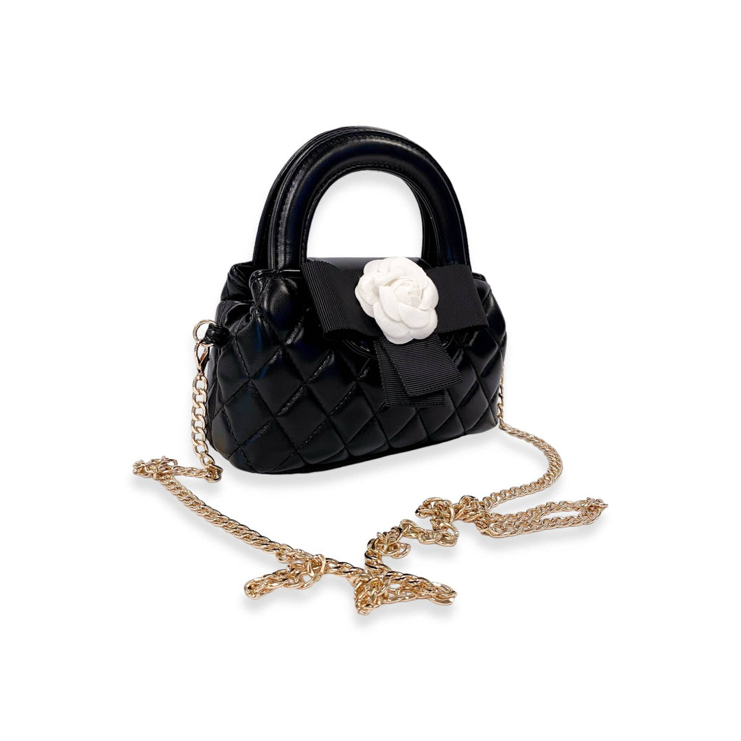 FLORAL APPLIQUÉ QUILTED BAG | BLACK