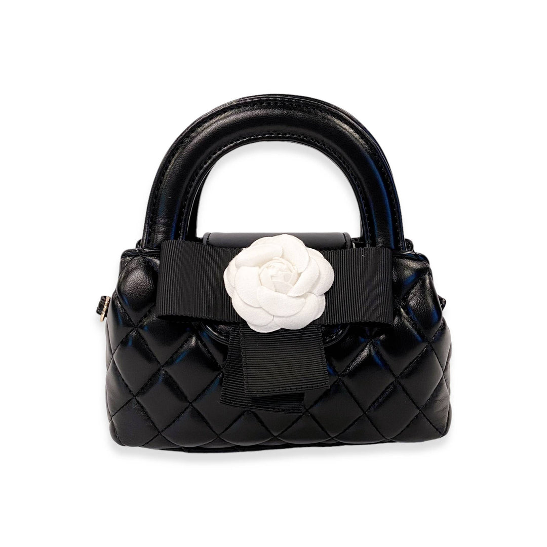 FLORAL APPLIQUÉ QUILTED BAG | BLACK
