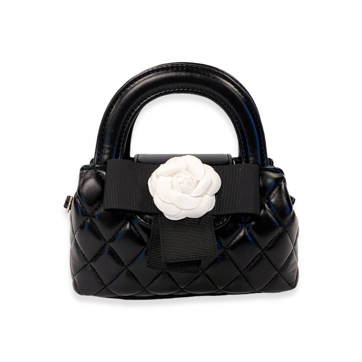 FLORAL APPLIQUÉ QUILTED BAG | BLACK