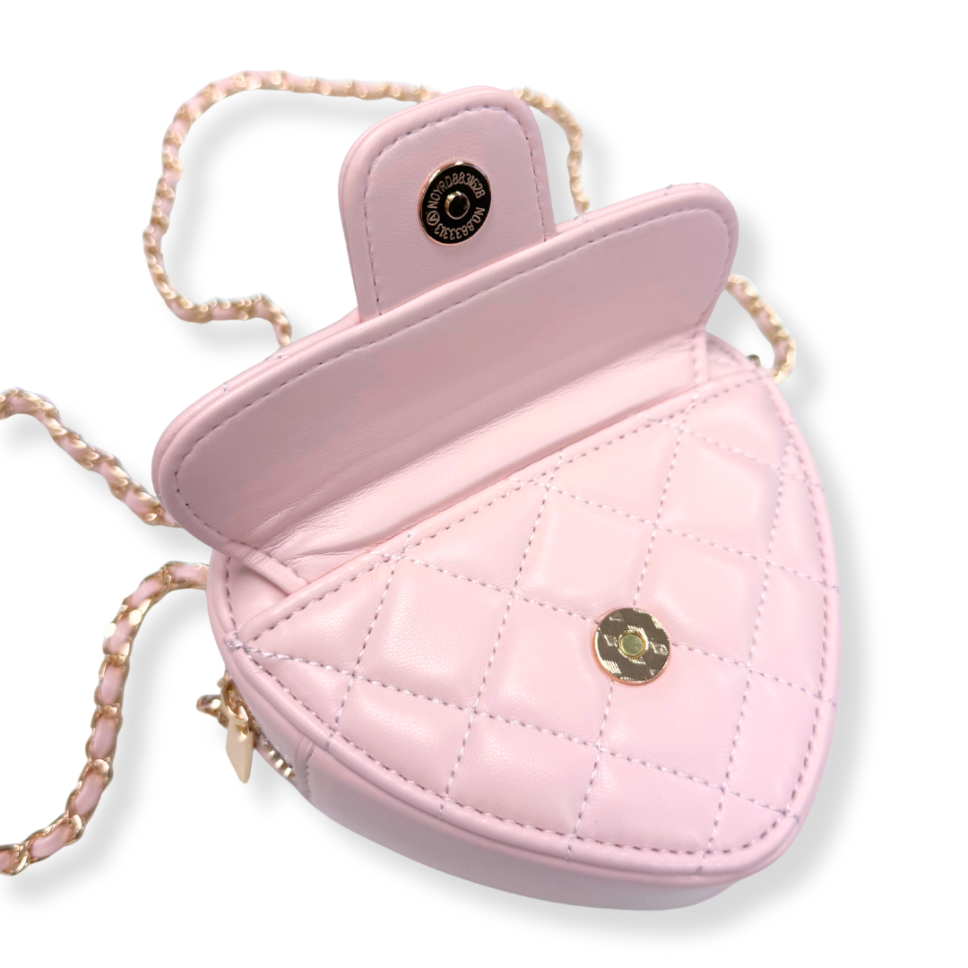 QUILTED LEATHER HEART PURSE | PINK