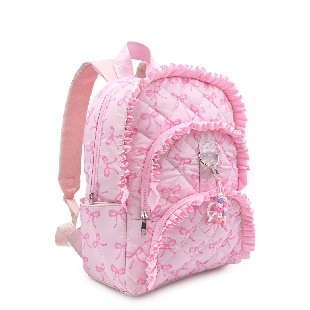 BOW PRINTED RUFFLE QUILTED LARGE BACKPACK