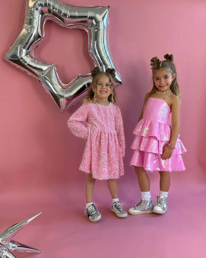 PINK TIERED SEQUIN DRESS