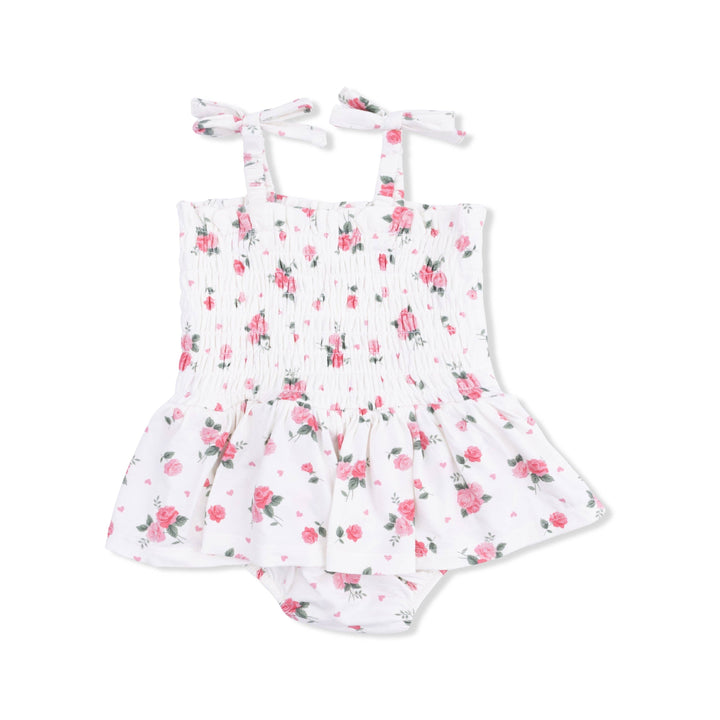 SMOCKED BUBBLE W/ SKIRT | PINK ROSETTES