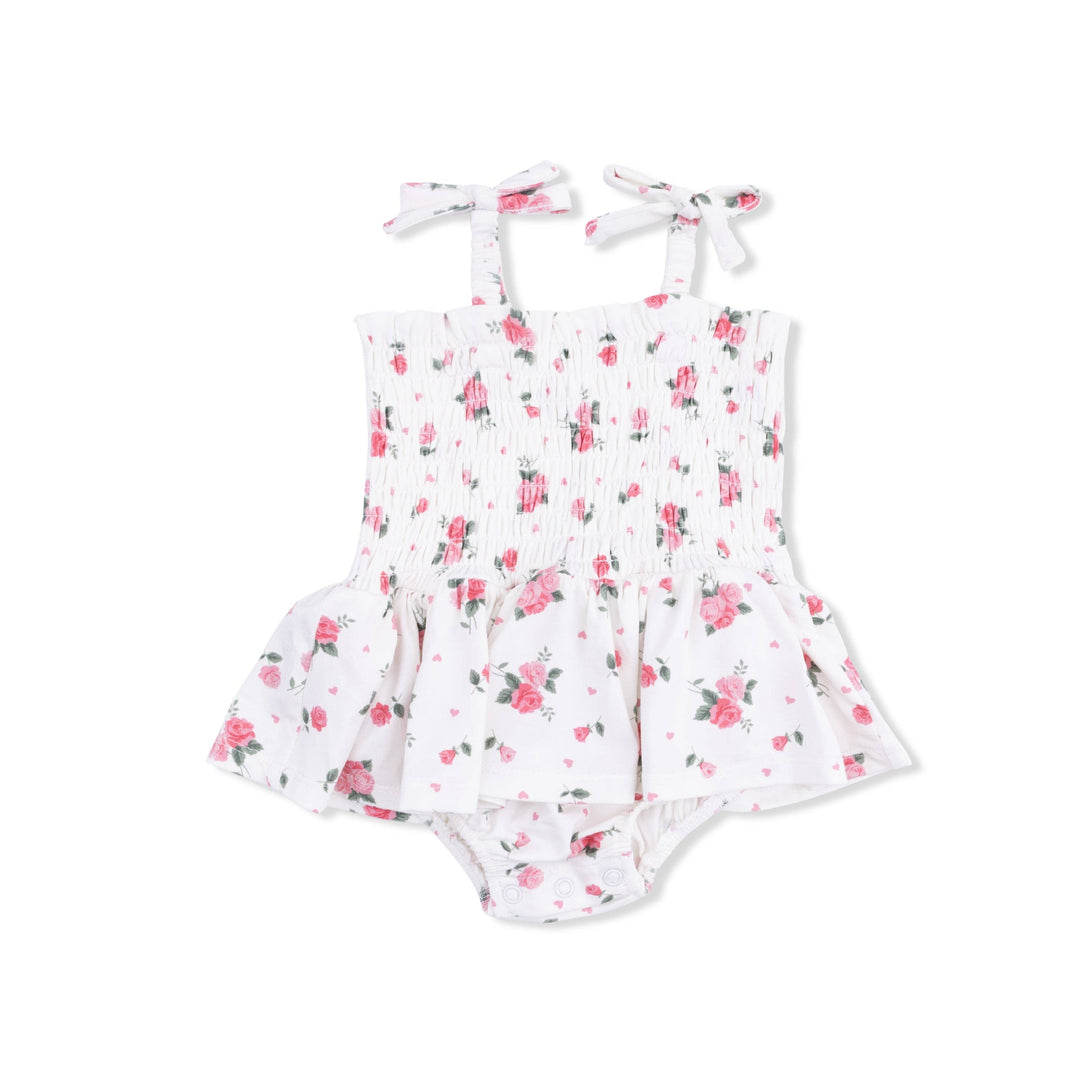 SMOCKED BUBBLE W/ SKIRT | PINK ROSETTES