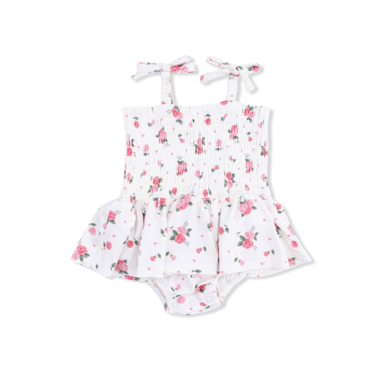 SMOCKED BUBBLE W/ SKIRT | PINK ROSETTES