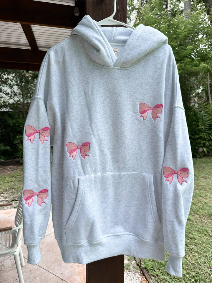 EMBROIDERED BOW HOODIE | PEARL GREY