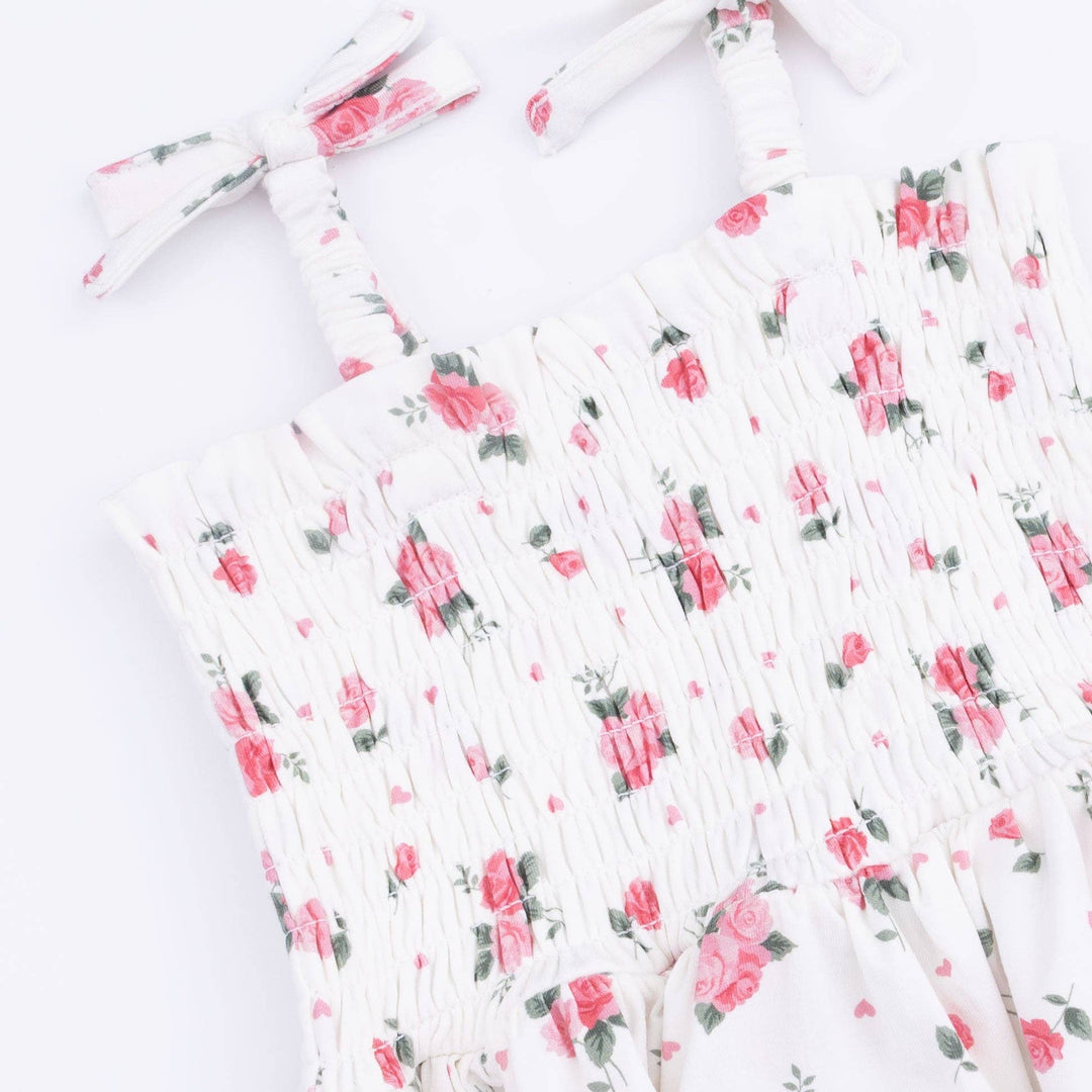 SMOCKED BUBBLE W/ SKIRT | PINK ROSETTES