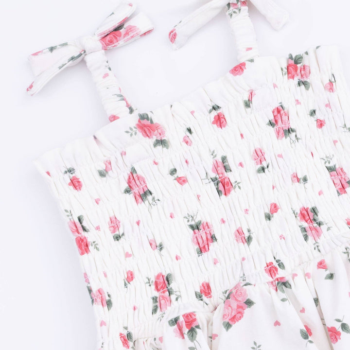 SMOCKED BUBBLE W/ SKIRT | PINK ROSETTES