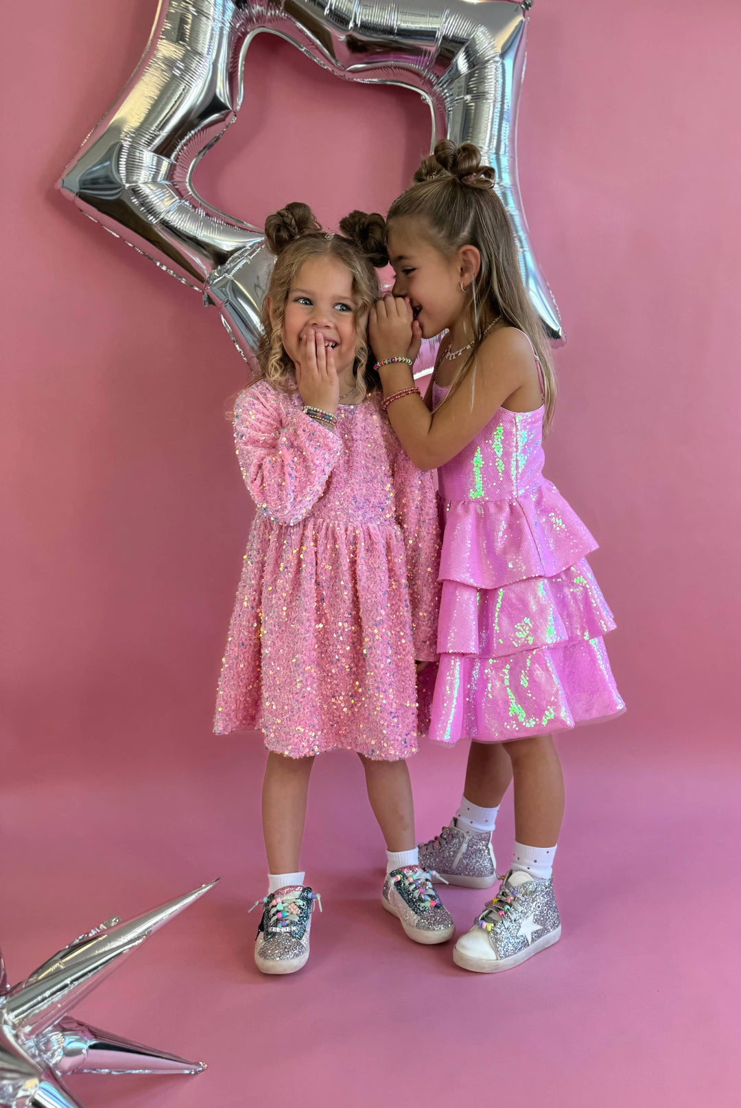 PINK TIERED SEQUIN DRESS