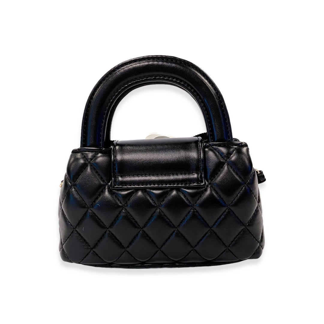 FLORAL APPLIQUÉ QUILTED BAG | BLACK