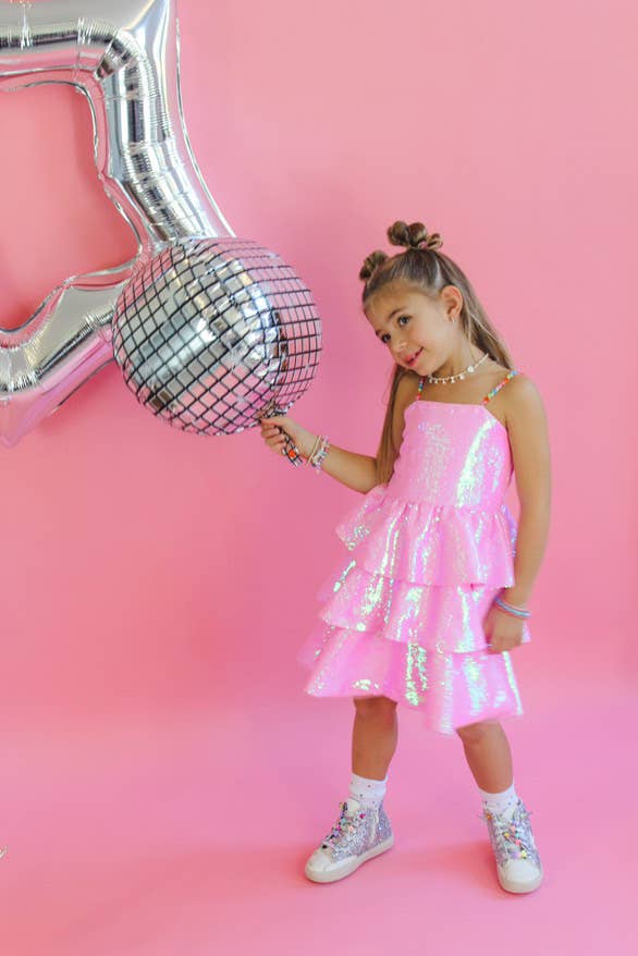PINK TIERED SEQUIN DRESS