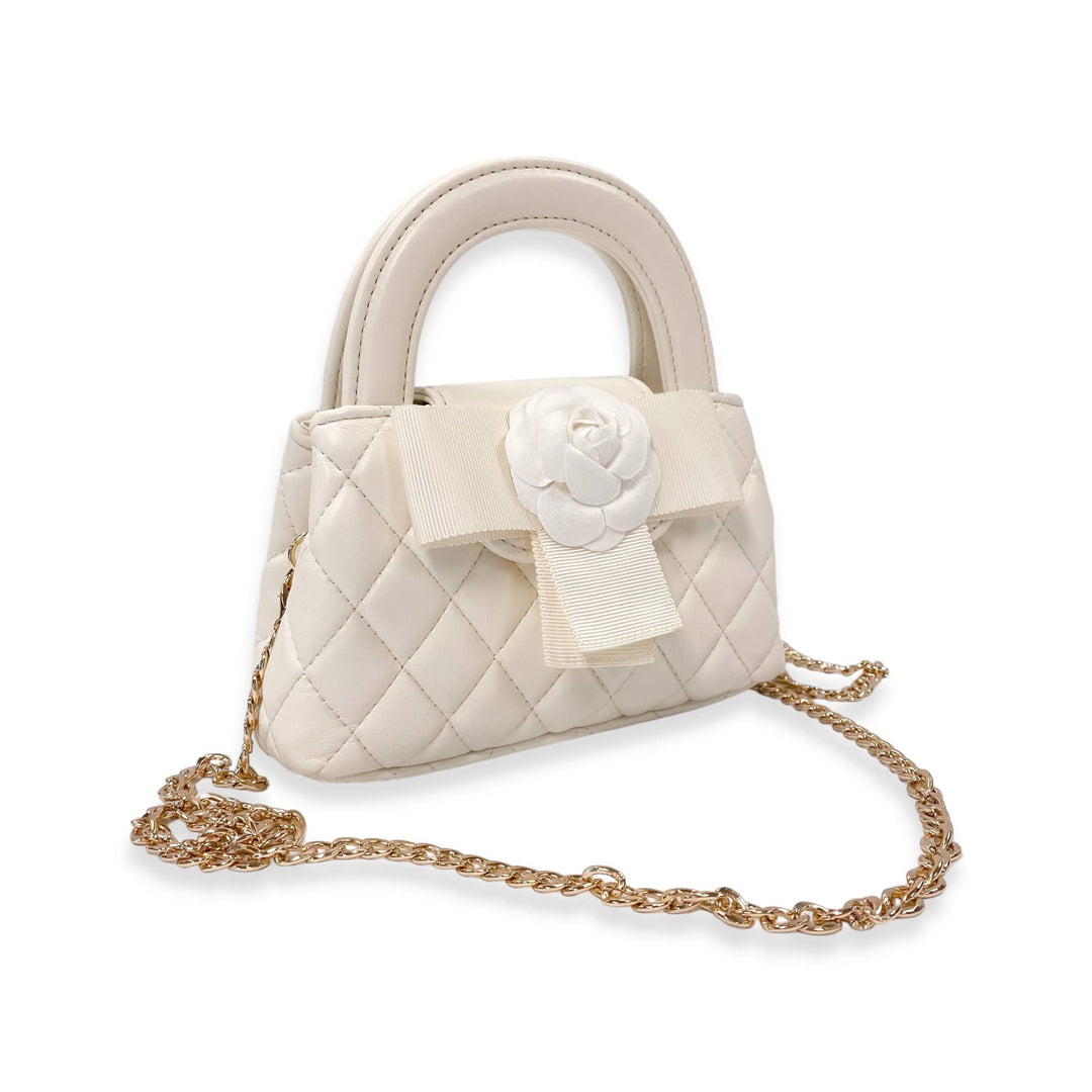 FLORAL APPLIQUÉ QUILTED BAG | BLACK