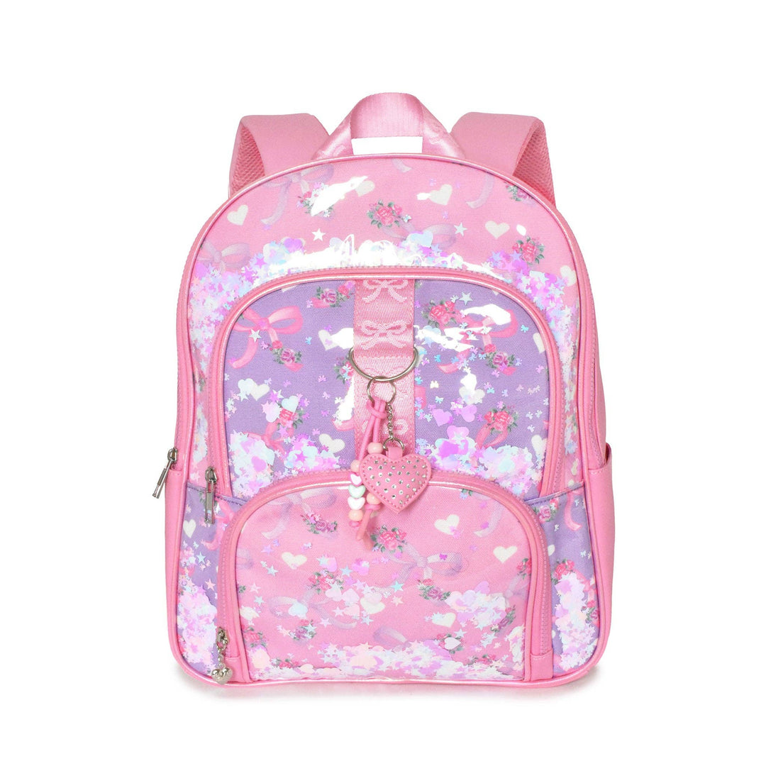 BOW CONFETTI LARGE BACKPACK WITH HEART CHARM