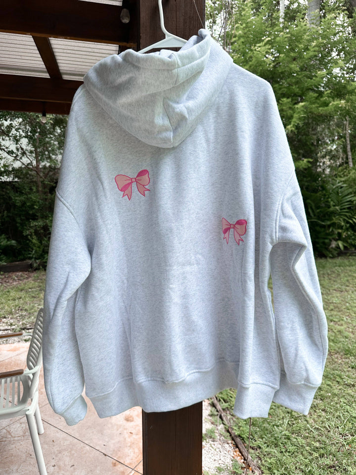 EMBROIDERED BOW HOODIE | PEARL GREY