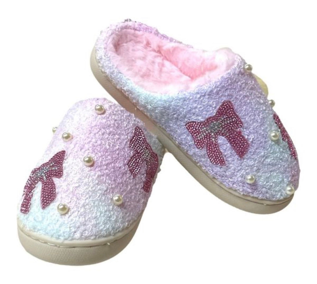 CRYSTAL BOW & PEARL SLIPPERS