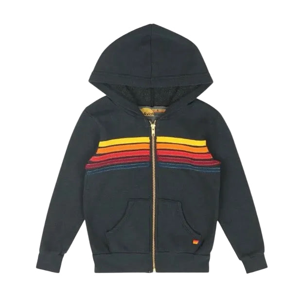 5 STRIPE ZIP HOODIE | CHARCOAL