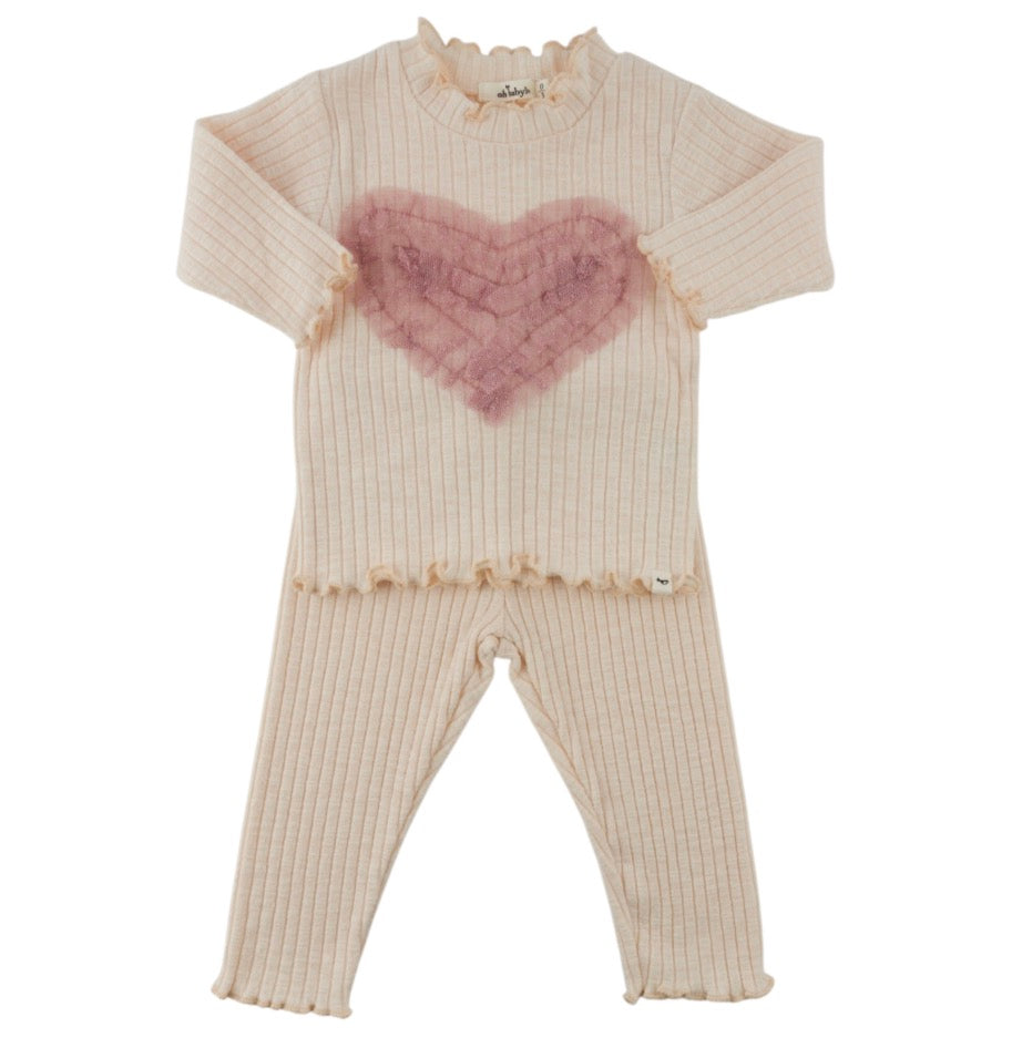 RUFFLE HEART APPLIQUE MOCK NECK 2 PCS SET