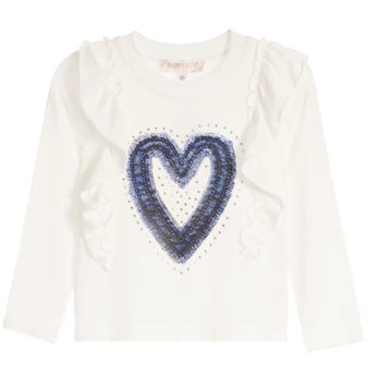 L/S RUFFLE TOP W/ HEART PRINT