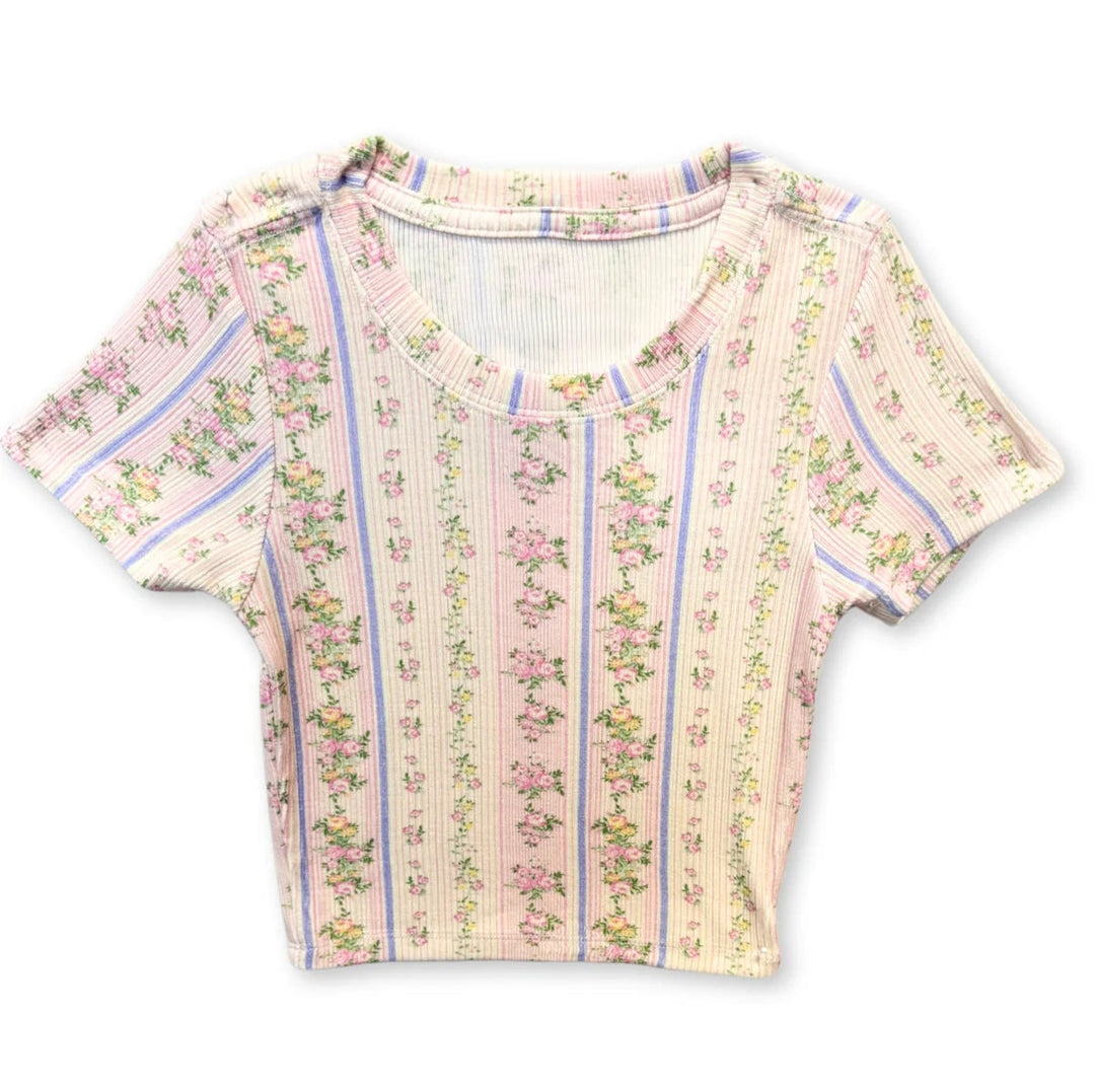 LIVI RIBBED TEE | SHABBY FLORAL STRIPE