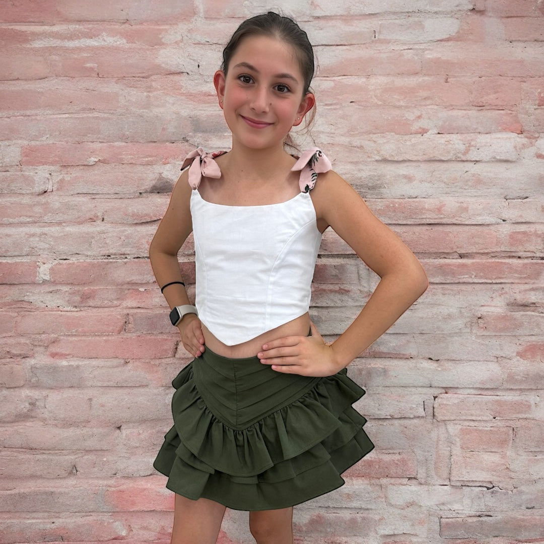 GREEN RUFFLE SKORT