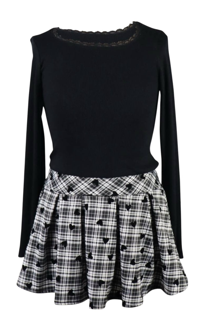 PLAID HEART TWO-FER DRESS